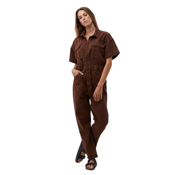 Free People Marci Short Sleeve Jumpsuit. Pinecone Brown #1677 - Picture 1 of 8
